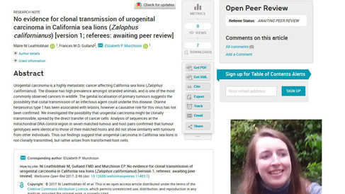 No evidence for clonal transmission of urogenital carcinoma in California sea lions (Zalophus californianus)
