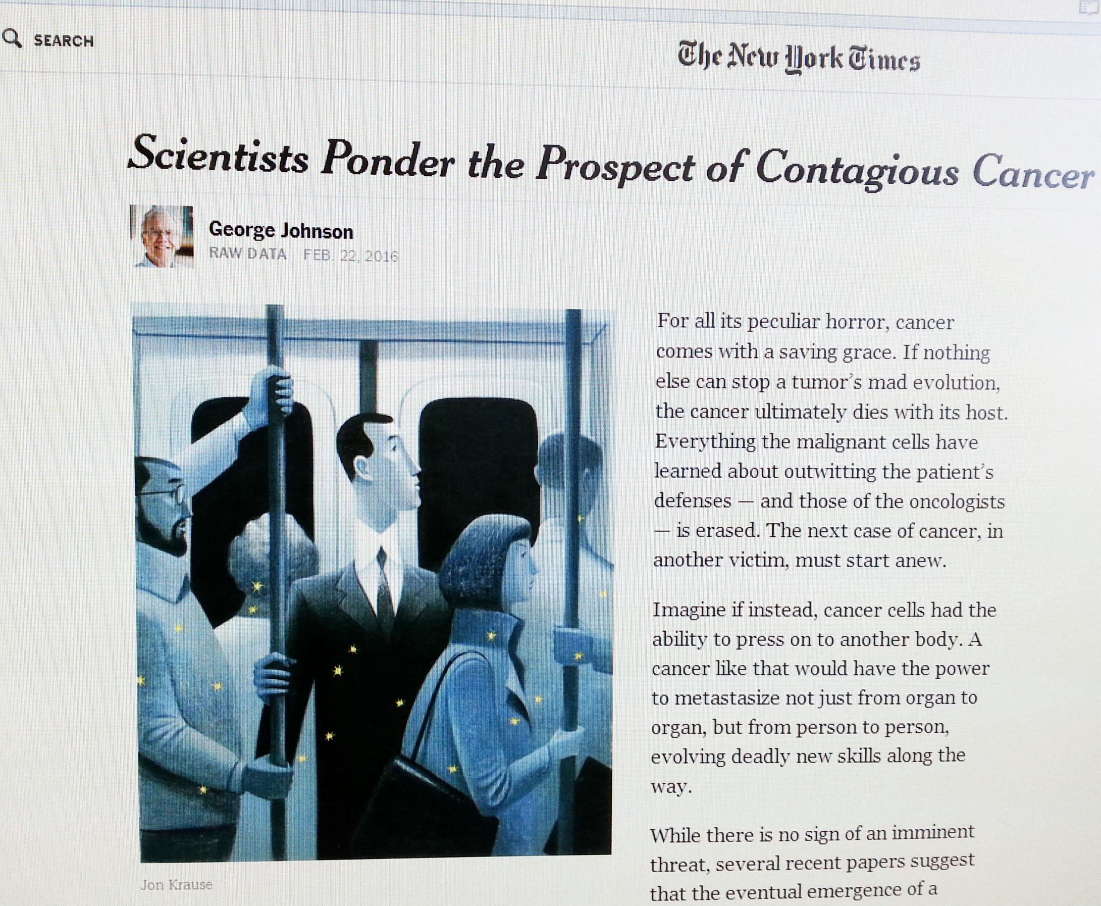 Transmissible cancers mentioned in the New York Times